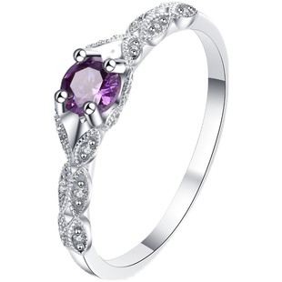 S925纯银紫色宝石银戒指女轻奢高级感雕花装饰百搭小众女生指环