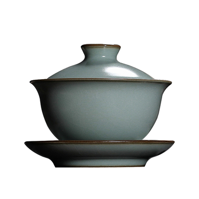 汝窑冰裂纹开片三才盖碗茶杯