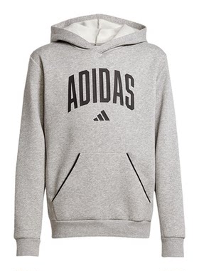 Adidas阿迪达斯男女大童灰色加绒卫衣休闲连帽套头上衣JV7336