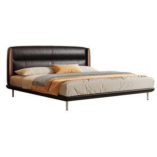 拉芙菲头层真皮床中古风主卧现代简约实木式高端大气高脚双人大床