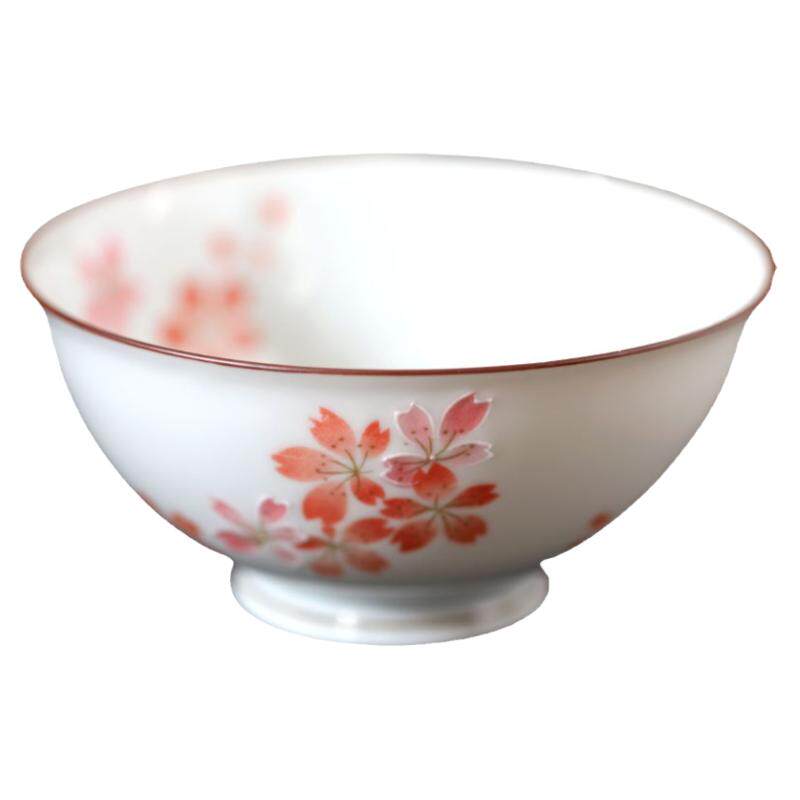日本制樱花红蓝杯碗套装圆形花卉成人对碗对杯结婚礼物饭碗甜品碗