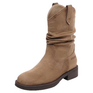 星期六厚底短靴女2025新款秋冬季美拉德加绒马丁靴褶皱堆堆靴子女