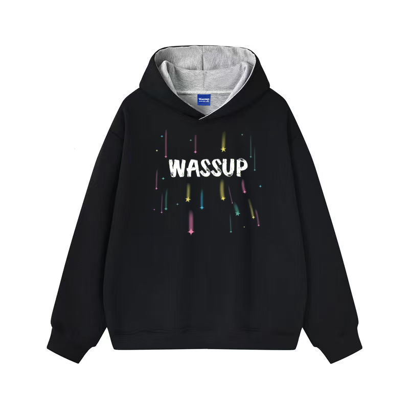 WASSUP国潮重磅秋冬季新款连帽卫衣女纯棉加绒加厚男生情侣装宽松