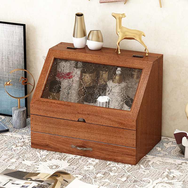实木质复古化妆品水乳桌面杂物防尘收纳盒手账整理盒展示柜木制品