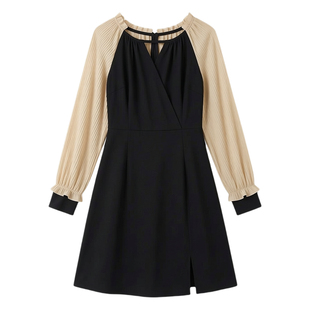 绮娑大码女装显瘦胖MM连衣裙初春季新款小心机藏肉收腰长袖A字裙