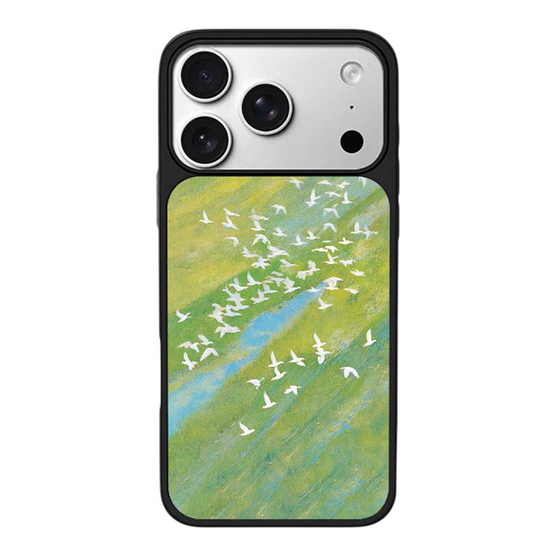 绿色田野白鸽适用于苹果17promax新款手机壳iPhone air/16pro/15plus14玻璃13pro小众手机套12男女冰感防摔11