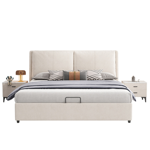 2024新款北欧猫抓布艺床简约现代主卧大床1.8米软靠包实木双人床