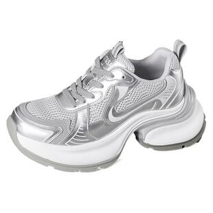 星期六老爹鞋女款厚底女鞋子银色休闲鞋新款增高运动鞋好看松糕女