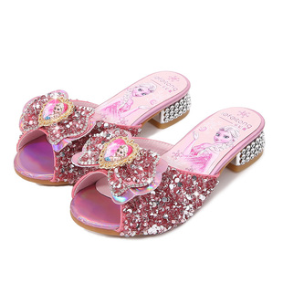 女童拖鞋2025新款秋季爱莎水晶洋气高跟女孩女宝宝艾莎儿童小公主