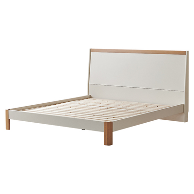 全友家居原木奶油风实木脚双人床