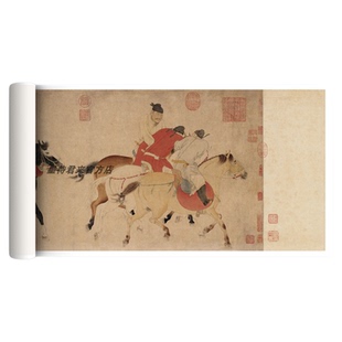 任仁发《五王醉归图》高清微喷原大复制品临摹国画客厅茶室装饰画