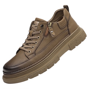 江南袋鼠休闲鞋男2025冬季新款复古低帮工装鞋软底潮真皮马丁短靴