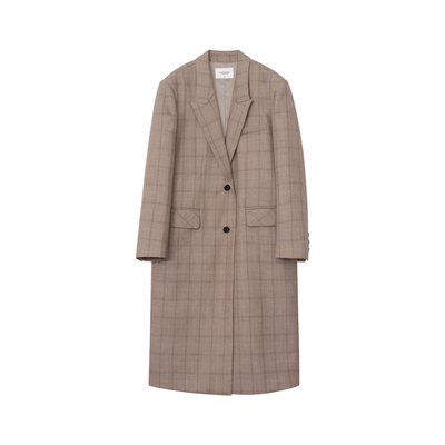 CAREMIND格纹枪驳领长款西装外套