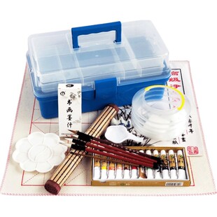 马利牌中国画颜料12色初学者毛笔小学生儿童入门材料工笔画成人24色水墨画工具套装国画用品全套旗舰店正品