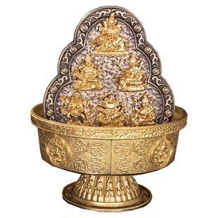 尼泊尔纯铜水陆供六路水财神五路白黄黑红绿财神佛八宝盘家居摆件