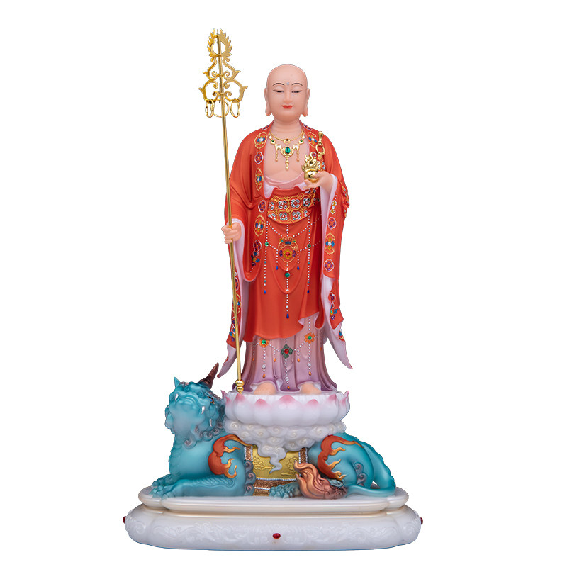 汉白玉彩绘地藏王菩萨供奉摆件