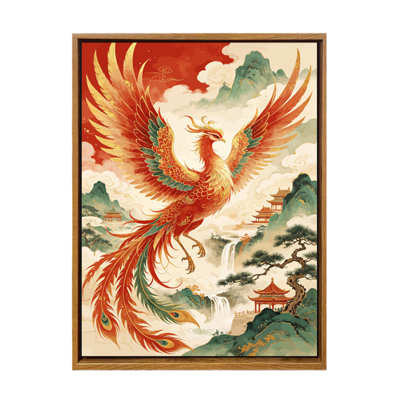 中古风凤凰神龙地狱级数字油画