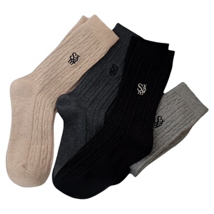 一些美拉德的袜子很秋冬双针字母刺绣中筒堆堆袜纯色百搭中筒袜子