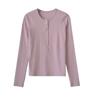 seawhen海维恩春新品简约气质竹节雪花棉亨利领长袖T恤打底衫3288