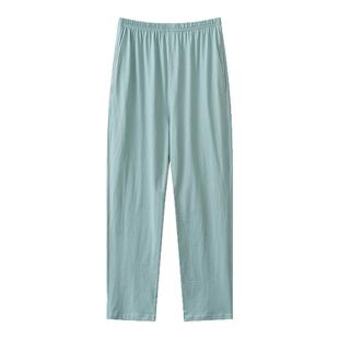 全棉100%纯棉睡裤女夏季长裤薄款宽松直筒大码春秋家居裤子可外穿