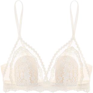 好奇蜜斯法式内衣女桑蚕丝性感蕾丝薄夏无钢圈文胸罩套装兔耳杯白
