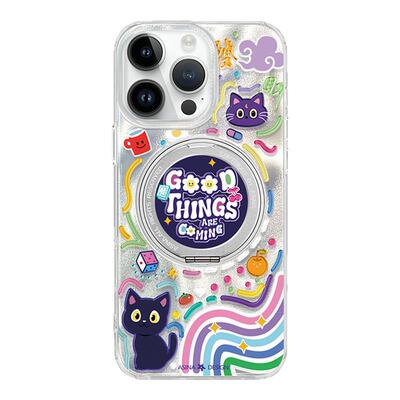 彩色涂鸦猫猫适用苹果17Promax手机壳新款ip15磁吸带支架iPhone16Pro保护套14可爱防摔网红Ho7支点高级感13pm