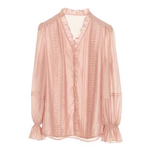 【清仓价】Dekashell/迪卡轩新浪漫薄雾玫瑰衬衫含莱赛尔上衣女秋