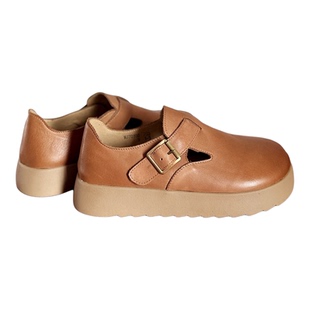 【烁掌柜】2026春复古文艺手工真皮女鞋头层牛皮厚底大圆头勃肯鞋