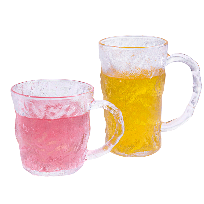 冰川纹玻璃杯带把手家用喝水杯子