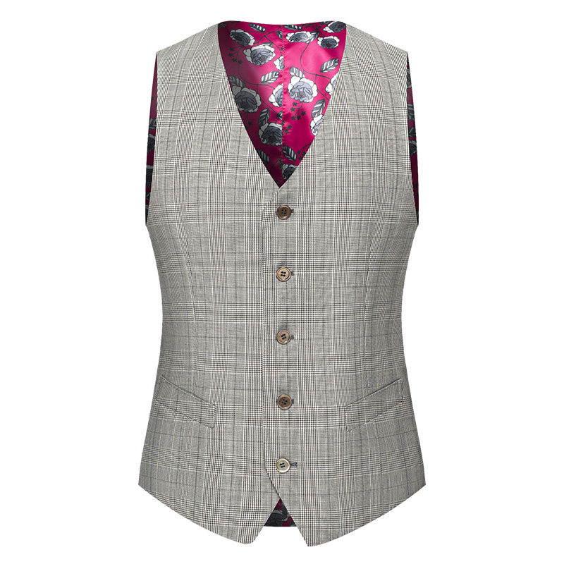 本派男士马甲新款英伦复古威尔士亲王格西背新郎结婚格子西装马甲