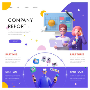 XY192立体3D风格PPT模版红绿蓝紫高端设计感卡通教学说课公司创意