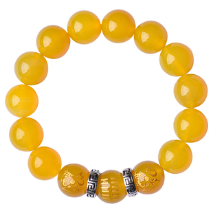 五行属土的饰品缺土补土坤为地天然水晶黄玛瑙手链麒麟手串男女款