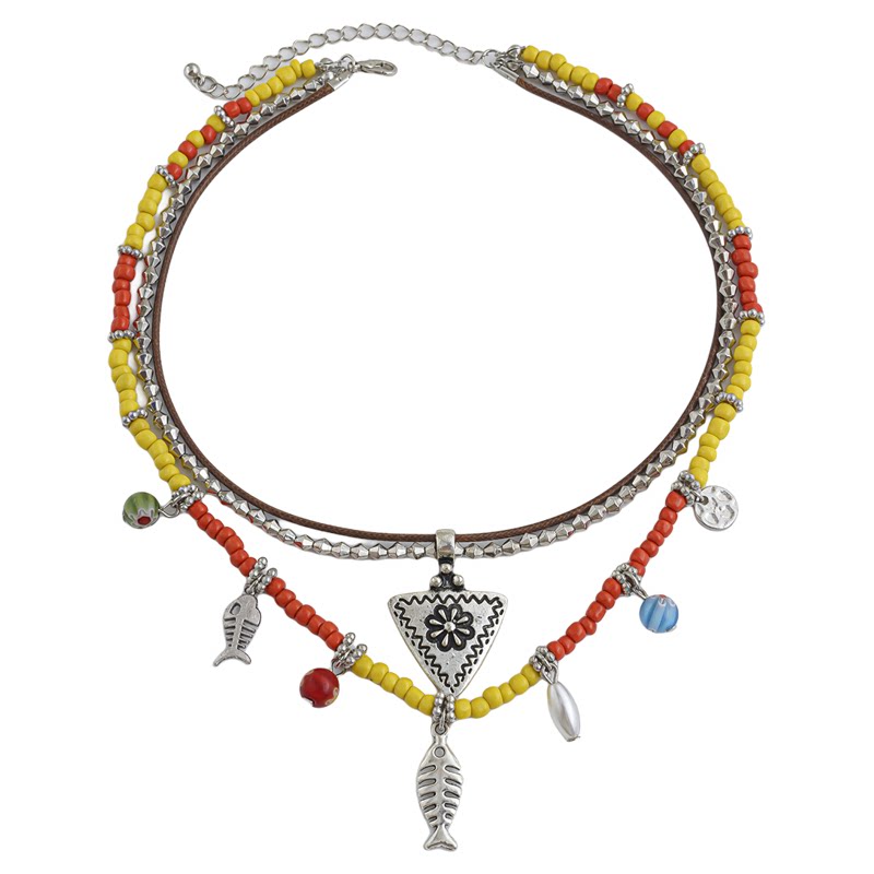 小鱼三角吊坠米珠蜡线项链女 2026复古夏季时尚旅拍搭配饰品潮人