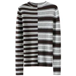 意大利权力美学~半高领100%山羊绒衫女纯羊绒毛衣针织打底衫条纹