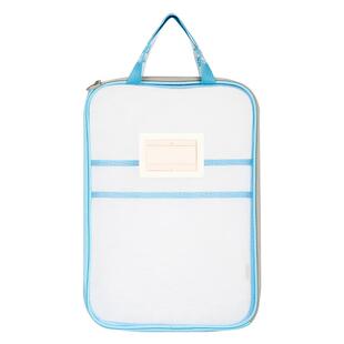 得力L型学科拉链袋透明文件袋资料袋立体网纱袋初中学习书包补习双手提袋书袋作业试卷收纳袋