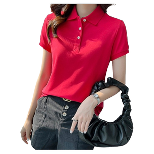 夏季纯棉t恤女大码翻领短袖polo衫 纯色定制印logo工作服休闲上衣