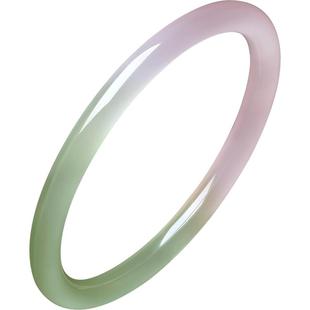 周六福春彩浅粉绿玉髓手镯圆条叮当镯新中式国风新年礼物送女友