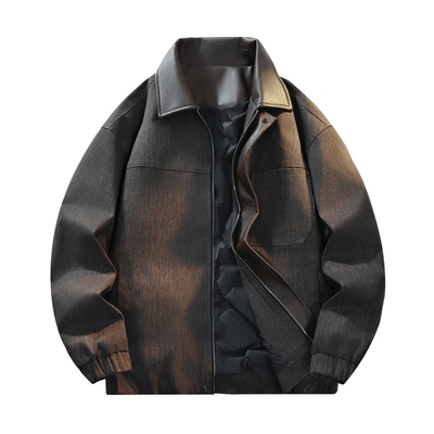 PU皮翻领羽绒服咖色工装羽绒外套