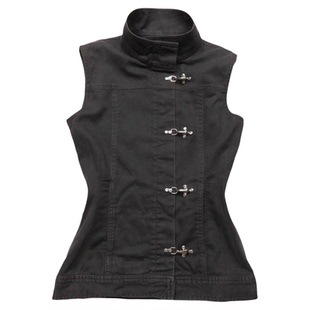 纯色立领盘扣无袖背心Solid color stand up collar buckle vest