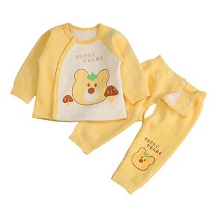 婴儿加绒套装秋冬季分体家居服新生儿男女宝宝保暖衣开裆裤两件套