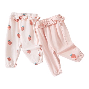 女宝宝裤子春秋季婴儿大屁屁裤外穿pp裤纯棉长裤女童休闲裤木耳边