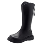 女童靴子儿童长筒长靴2025新款秋冬季女宝宝公主加绒马丁皮靴黑色