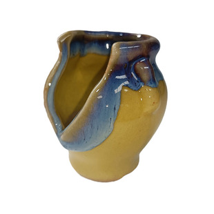 多肉拇指花盆缺口悬崖粗陶罐双耳景德镇冰裂窑变流釉迷你创意老桩