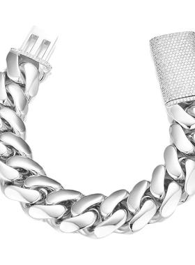 镀白金扣子镶钻大古巴手链