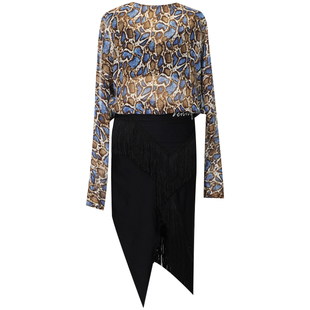 薇妮拉丁舞服新款流苏套装分体女童长袖印花上衣儿童练功服秋舞衣