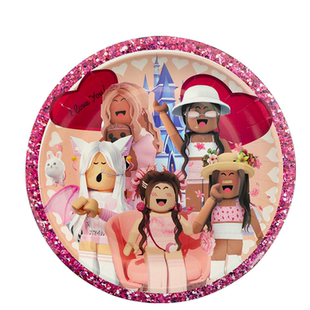 roblox虚拟游戏女孩生日派对桌布蛋糕盘纸杯帽拉旗气球背景布装饰