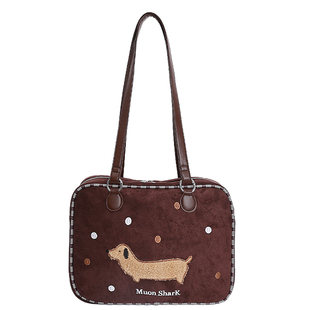 可爱小狗麂皮托特包女百搭单肩手提包大容量女包双肩包腋下包包