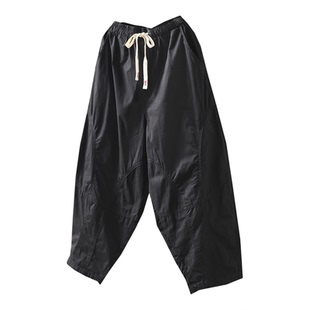 裤子2025新款今年夏天流行爆款水洗棉黑色独特线条设计女款八分裤