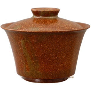 耀州窑许磊手作新派粗陶酱色釉窑变青瓷中式复古两才元宝马蹄盖碗