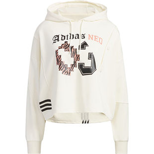 Adidas/阿迪达斯正品春秋女士针织短款连帽图案卫衣IK7627